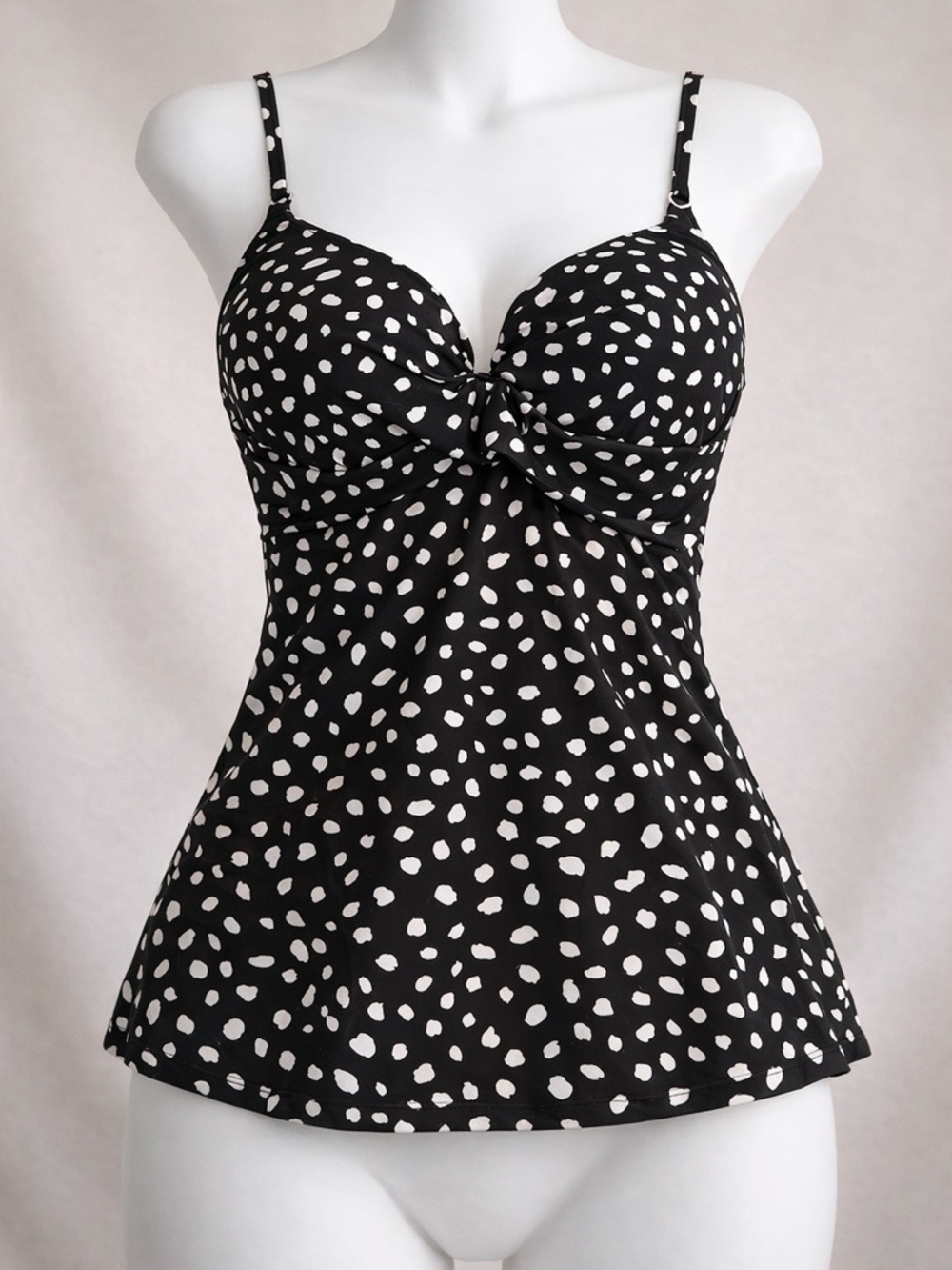 Island Escape Black and White Polka Dot Tankini Top